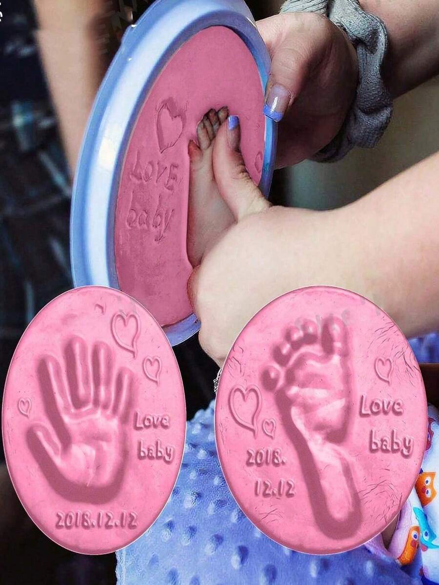 DIY婴儿护理手足印泥手印脚印指纹，7色软粘土泡沫用品儿童抗压力儿童玩具，婴儿手印脚印印模铸造亲子手印泥指纹，多色软粘土泡沫用品儿童抗压力儿童玩具，风干粘土 - 粉色 - 查看 1