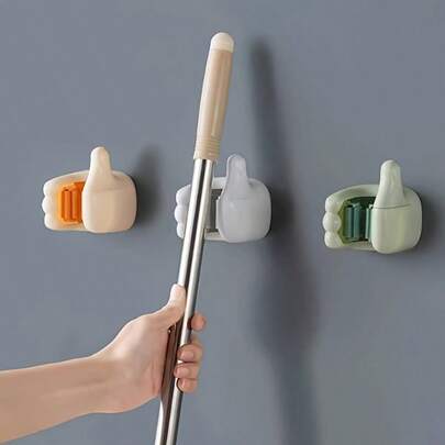 1pc Mop Wall Mount Clip, Hook, No Drilling Required, Strong Adhesive, Broom Clip, Bathroom Wall Mounted Broom Holder, Fixed Storage Rack