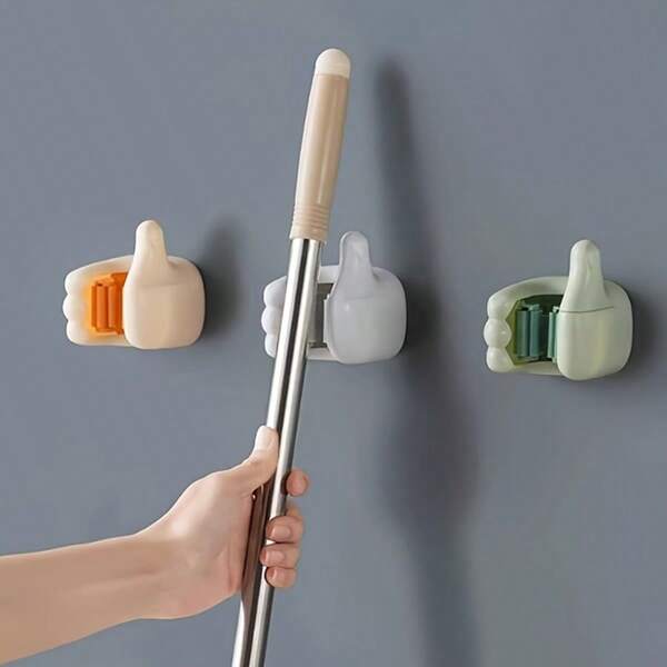 1pc Mop Wall Mount Clip, Hook, No Drilling Required, Strong Adhesive, Broom Clip, Bathroom Wall Mounted Broom Holder, Fixed Storage Rack