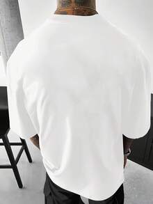 Camiseta de Hombre con Estampado de Letras NEGRAS, Transpirable y Cómoda, Corte Holgado, Ropa para Exteriores - Blanco - Ver 2