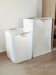 1pc Foldable Laundry Basket With Wooden Handle, Collapsible Dirty Clothes Storage Basket For Bathroom, Bedroom, Washing Machine, Suitable For Clothes, Towels, Jeans, T-Shirts, Underwear