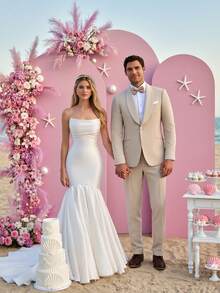 Arche de fond, 1,5 m, 1,8 m, 2 m, 2,2 m Housse d'arche de mariage à 2 côtés en tissu élastique. Tissu d'arche de dôme pour décoration de stand de mariage - Rose (support non inclus, seul le tissu de fond)