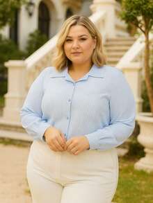 Women's Long Sleeve Striped Shirt With Loose Buttons In Premium Crepe Fabric Without Pockets  Casual Elegant MODERN PARTY 2026