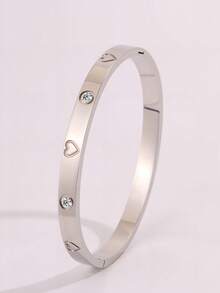 3/1pc Sweet And Sexy Stainless Steel Thick Bracelet, Luxurious And Shining With Unique Heart Design, Perfect For Weddings, Parties, Birthdays, Holidays, Gift Giving, Women's Stainless Steel Accessories, Daily Travel, Perfect Matching