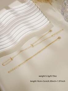 2pcs Elegant Sparkling Cubic Zirconia Multi-Layer Stacked Finger Ring Bracelet Set, Suitable For Women's Daily Wear, Nightclub Party, Gathering - Yellow Gold - View 6