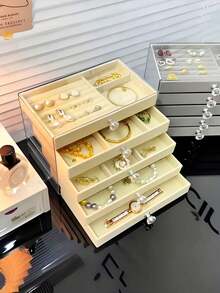 1pc 5-Tier Acrylic Jewelry Box, Velvet Jewelry Box, Drawer Style Jewelry Storage Box, Flannel Jewelry Box, Multi-Layer Jewelry Display Case, Suitable For Earrings, Rings, Bracelets, Necklaces, Ideal For Home Jewelry Organization And A Great Gift For Women And Girls, Summer Storage And Back-To-School Essential - Multicolor - View 4
