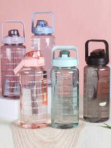 1pc 2L Sports Water Bottle, 2000ml Large Capacity Plastic Water Cup, Gym Abdominal Cup With Straw, Tumbler Water Bottle - Multicolor - View 10