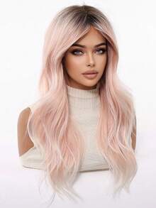 24英寸Ava假发，合成耐热假发，深色发根搭配灰粉色卷发，适合注重时尚的女性日常佩戴、派对、角色扮演、万圣节等场合，外观自然，朋克街头风，精致的节日礼物，女孩的理想之选。 - 藕粉色 - 查看 6