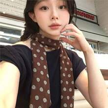 1pc Brown Polka Dot Printed Silk Scarf, Versatile Ribbon Neck Tie, Women 2025 New Fashion Headband, Neck Wrap, Suitable For Daily Wear For Dress