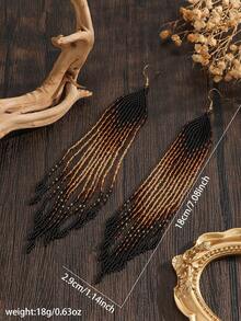 1 Pair Fashionable Exaggerated Bohemian Beaded Tassel Earrings