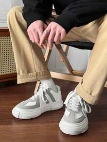 SLnU3 SLnU★3 Brand Men's Fashionable Retro Color Block Skateboard Shoes, Thick Sole Elevator, Casual Shoes, Essential For Japanese Style Men's Outfit, All Season - Grey - View 10