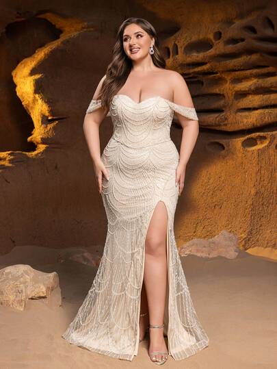 Faeriesty Vestido de gala de lujo con escote corazón y hombros descubiertos, con detalles de cuentas en estilo de cola de sirena, perfecto para bodas de lujo y galas exclusivas de noche