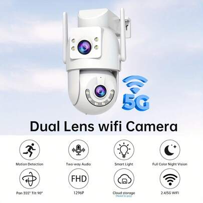 جهاز مراقبة أمني بدقة 5 ميجابكسل، نظام كاميرا ذكي مزدوج للاستخدام الخارجي، مراقبة الحيوانات الأليفة والمسنين والمربيات، رؤية ليلية، اتصال صوتي ثنائي الاتجاه، مقاوم للماء بتصنيف IP66، تتبع تلقائي 360 درجة، تدوير وإمالة، بطاقة ذاكرة وتخزين سحابي، يعمل بالطاقة من منفذ USB-C. ملاحظة: بطاقة الذاكرة المضمنة 64 جيجابايت (السعة القابلة للاستخدام الفعلي 58.2 جيجابايت) هي بطاقة تخزين منفردة ولا تتضمن خدمات المراقبة.