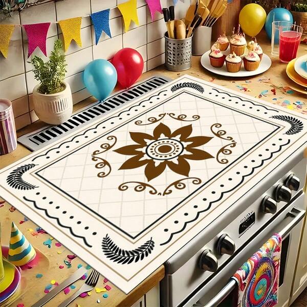 Stove Protector Mat, Utensil Drying Mat, Non-Slip & Scratch-Resistant Washable Fabric, Suitable For Gas Stove, Induction Cooktop, Washing Machine, Dryer, Glass Tabletop, Durable Kitchen Appliance Cover, Artistic Tableware Accessory, Stove Side Guard
