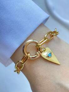 1件 STYLEVER 金色 A-Z 字母手链，彩色钻石心形扣链，白色钻石手链，不锈钢链，圣诞节礼物，万圣节礼物 - 金黃色 - 查看 10