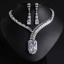 Set de 3 piezas de joyería de moda para mujer, con opciones de multicolor, zirconia de colores incrustados, artesanía de esmalte, pendientes, collar, set de joyería, adecuado para uso en vacaciones/fiestas | bodas/banquetes, set de joyería de moda para mujer/regalo - Conjunto de joyas - Ver 13