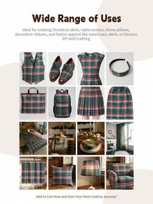 1pc Green Plaid Woven Fabric, Soft & Durable Vintage American Style Fabric, Suitable For DIY Dresses, Skirts, Tops, Jackets, Bags, Clothing, Home Decor, Curtains, Tablecloths, Sofa Covers, Pillows, Christmas Decorations, All Seasons - Green - View 3