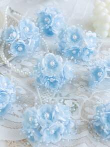 1 Bund (6 Köpfe) Künstliche Perlenpflaume Brautblumen MINI Zweig Blatt Buchstabe, Bouquet DIY, Kranz Material, Süßigkeitenbox Zubehör, Hochzeitsdekoration Zuhause, Braut Handgelenksblume, Brustblume, Kopfblumenmaterial, Valentinstag Geschenk, Neujahrsdekoration, Geburtstagstorte Zubehör Künstliche Pflanzen Raumdekoration Garten Tischmitte