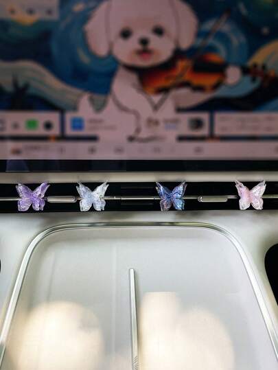Clip de ventilación de coche con mariposa de doble capa suave y efecto degradado con brillo, accesorio de decoración interior