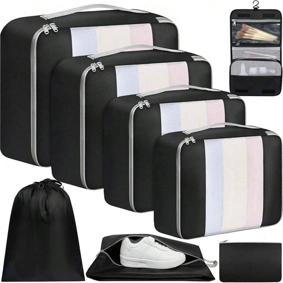 6/8/10 Set Packing Cubes For Travel Luggage Organizer - 08-black - View 1