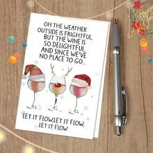 1Pc Funny Christmas Wine Cup Card - Santa Claus Hat Wine Cup, Let It Flow Funny Quotes, All In One Holiday Birthday Party Invitation Letter With Red Envelope - Adult Favorite Wine Gift, Humorous Greeting Card, Holiday Stationery, Fantastic Design, Color Illustration - Multicolor - View 5