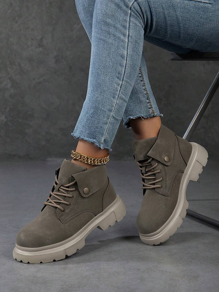 Fall/Winter 2025 Soft And Breathable Outdoor Fashion Boots, Thick Bottom, Lightweight And Comfortable For Holidays, Fall, Winter, Autumn, Travel, And Festivals. Suitable For All Seasons, Ankle Boots And Naked Boots In Fashion Style Women's High Heel Chunky Boots, British Style, Waterproof Platform, Fashionable Ankle Boots For Plus Size - Army Green - View 1