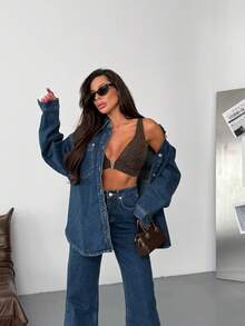 SQUALO Jeans de pierna ancha con detalles de bolsillo, estilo calle retro desgastado y desgarrado con pierna ancha y recortes