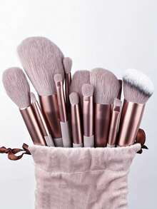 13pcs Makeup Brush Set, Soft & Fluffy, Professional Foundation Brush, Powder Brush, Eyeshadow Blending Brush, Makeup Tools Kit With Makeup Bag & Makeup Sponge, Suitable For Beginners, Random Brown Tones - Brown - View 12