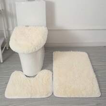 3-Piece Bathroom Carpet Set - Super Soft Non-Slip Bathtub Mat With High Absorbency, Machine Washable Fluffy Rugs For Shower, Bedroom, Kitchen & Living Room, Includes 1 Small, 1 U-Shaped & 1 Large Carpet, Anti-Slip PVC Backing, 1-Inch Microfiber Fibers - 白色 - 查看 2