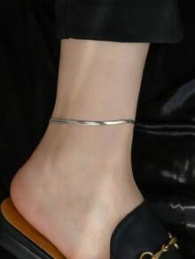 1 Peça Tornozeleira de Corrente de Aço Titânio Liso, Acessório Unissex Minimalista para o Dia a Dia (Embalagem em Saco OPP)