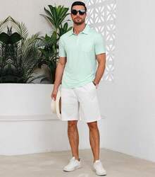 Mens Golf Shirt Short Sleeve Dry Fit Print Moisture Wicking Performance Patterns Collared Polo Shirt With Pocket-2025 - màu xanh lá - Xem 3