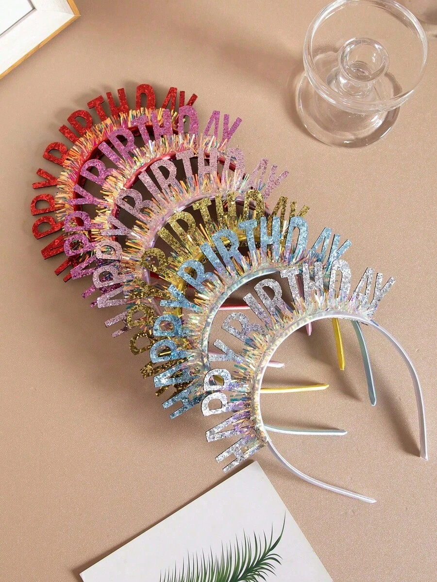 1/3/5pcs Shiny Ribbon Party Headbands, Fabric Material, Happy Birthday Hair Accessories, Shiny Decorative Birthday Headbands And Headpieces, Birthday Party Headbands (No Power Or Battery Required) - Multicolor - View 1