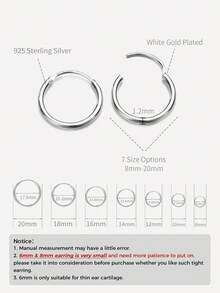 银质环形耳环 | 软骨无尽小环形耳环套装，适合男女女孩 | 防过敏 925 纯银耳屏耳环鼻唇环 | 耳环首饰，适合派对生日礼物，配有精美礼盒 | 7 种尺寸可选（外径-8 毫米/10 毫米/12 毫米/14 毫米/16 毫米/18 毫米/20 毫米） - 銀色 - 查看 5