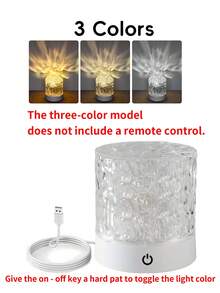 1 Pack Type C Round Night Light Crystal Table Lamp, Creative Bedside Lamp With Rotating Water Ripple Effect, Flame Atmosphere Lamp With 16 Color And Remote Control Function, Bedroom Rgb Remote Control Night Light With Rotating Water Pattern Design, Suitable For Children's Rooms, Bedrooms, Hallways,