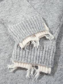 Unisex lässiger Rundhals-Patchwork-Pullover mit abgenutztem Saum, Langarm, Loose Fit, geeignet für Herbst und Winter - Grau - Übersicht 8