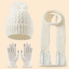 3 件套儿童菠萝图案针织加厚保暖帽子、围巾和手套套装，冬季 - 單球圍巾三件套 - 查看 17