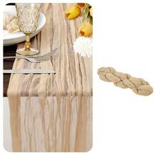 Cheesecloth Table Runner And Napkins Set,Romantic Atmosphere Boho Gauze Cheese Cloth 22*71inch/22*118inch Table Runner With Napkins, Rustic Wrinkled Table Runner And Napkins For Spring Summer Bridal Shower Wedding Shower Garden Room Decor Birthday Party Dinner Table Advanced Banquet Decor And Various Festival Parties Decor-1Pc/1+6pcs/2+12pcs Gifts Beach Back To School School Supplies
