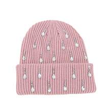 Knit Rhinestone Embellished Hat For Women, Winter Warm Beanies Cap For Outdoor Shopping, Dating, Ski - Hồng - Xem 6