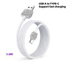 1个双USB车载充电器，手工闪亮水晶钻石汽车装饰，5V快充适配器，兼容安卓/智能手机