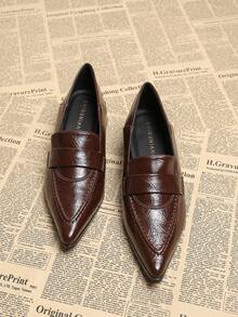 2026秋季新款尖头浅口高跟鞋，优雅简约时尚百搭女鞋，黑色、咖啡色，粗跟鞋，学院风、英伦风，一脚蹬小皮鞋 1189-1