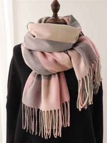 1pc Elegant Vintage Classic Plaid Faux Cashmere Scarf, Warm And Windproof, Suitable For Outings, Commuting, Campus, Formal Events, Outdoor, Travel And Photography, Fashionable And High-End, Versatile Clothing Accessory