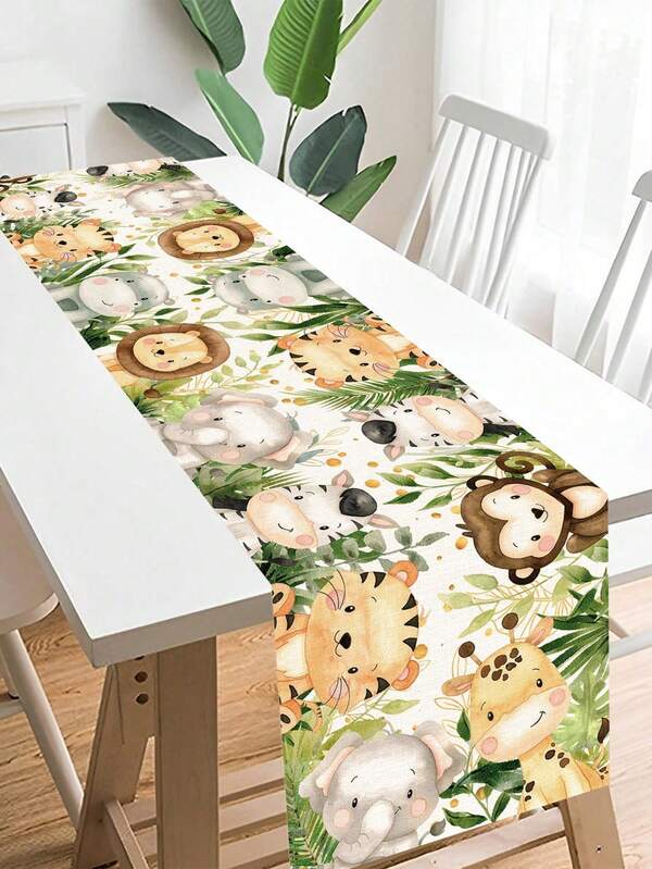 1 Stück Tischläufer aus Polyester mit Dschungel-Tiermotiv, elegante und strapazierfähige rechteckige Dekoration. Das lebendige Dschungel-Tiermuster und die leuchtenden Farben verleihen diesem feierlichen Tischläufer Vitalität, geeignet für Dschungel-Themen Geburtstagsfeiern, Baby-Partys und Familienzusammenkünfte. Eine ideale Wahl für die Dekoration des Esstisches Zuhause und eine perfekte Ergänzung zu Partyzubehör, ein unverzichtbares Element, um eine einzigartige Dschungel-Atmosphäre zu schaffen.