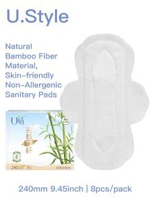 U.Style Sanitary Pads For Women Porous Bamboo Fiber, Refreshing Soft Surface Extra Heavy Absorbency Sanitary Napkins With Wings