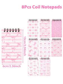 8pcs Mini Pink Bow Themed Spiral Notebooks, Dreamy Pink & White Bow Theme Party Favors, Birthday Party Small Gifts, Party Game Prizes, Gift Decor Spiral Notebooks, Tear-Off Notebooks, Portable Pocket Mini Notebooks, Suitable For Daily Use, Student Gifts, Back To School Rewards, Party Favors, Stationery, Diaries, Notepads - Pink Bow - View 4