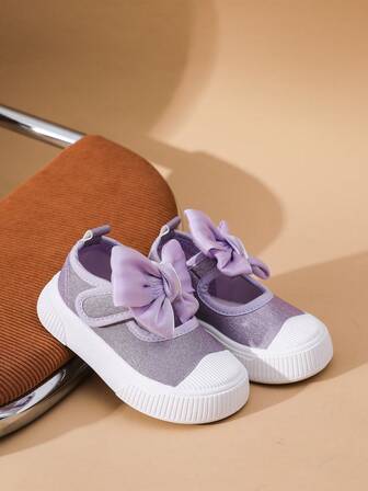 1pc Little Girls Sold Color Bow Canvas Round Head Casual Shoes For Autumn