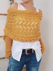 新款秋冬长款针织披肩围巾，镂空超长双袖披肩开衫，可搭配连衣裙 - 鏤空長披肩 - 查看 10