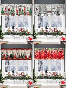 1 szt. - Wesołych Świąt - Zasłona bez twarzy dla lalki - Drzewo bałwana, złoty płatek śniegu, nadruk gwiazdy, poliestrowa dekoracja okienna do kuchni, salonu, sypialni, zimowej krainy czarów 2025-2026