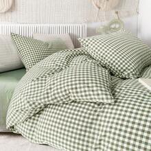 Vclife Vintage Floral Comforter Set Four Sizes, All Seasons Muslin Cotton Bedding Set, 3 Pieces Farmhouse Shabby Chic Jacquard Floral Comforter Set Perfect For Women And Men - Bộ chăn ga gối đệm Fat Quilt - Xanh cỏ kẻ caro nhỏ - Xem 7