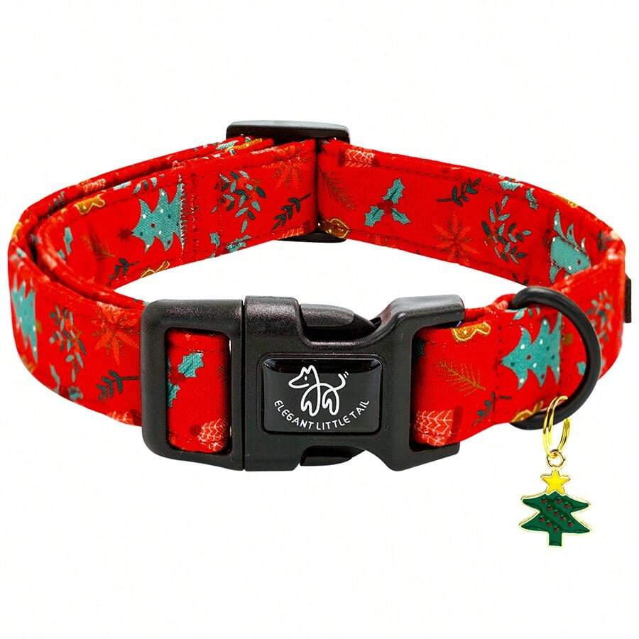 优雅小尾巴圣诞狗项圈红帽宠物项圈女孩或男孩节日项圈可调节小狗项圈适用于狗狗 - 中紫紅色 - 查看 1