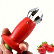 1 Piece Stainless Steel Strawberry Huller With Ergonomic Red Handle - Easily Removes Stems, Durable Kitchen Tool, Food- Manual Fruit Handling Gadget, Multifunctional Design, Non-Electric Tool, Sharp Metal Tip - Đỏ - Xem 2
